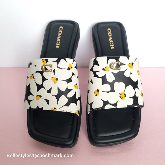 COACH Florence Smooth Leather Sandal With Flower Print -Chalk Multi- Women’s 9B⭐ - Picture 5 of 16